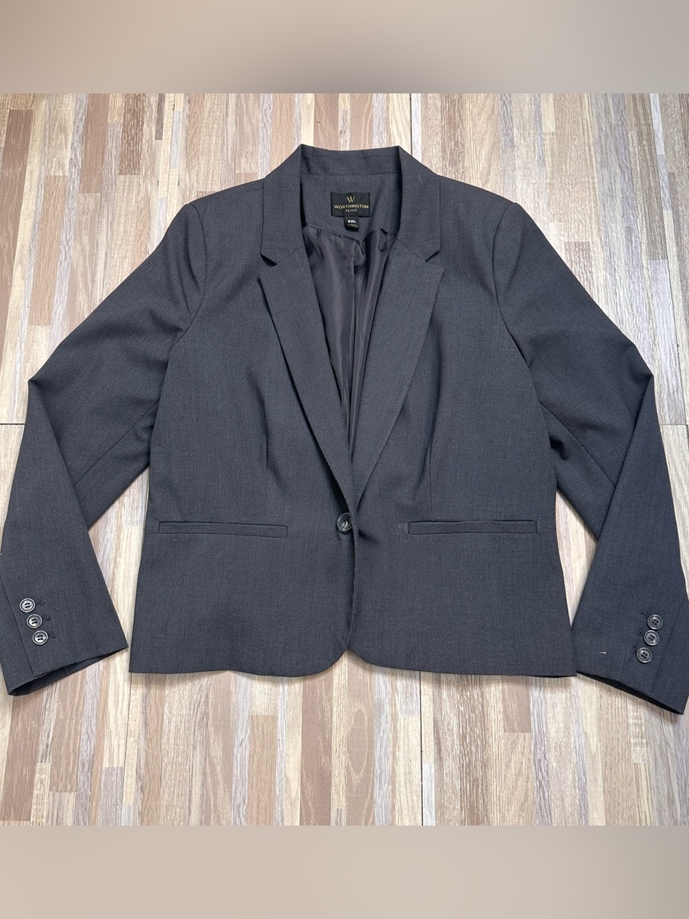 Worthington Petite Women's Dark Gray Tailored Single-Button Blazer Size XLP